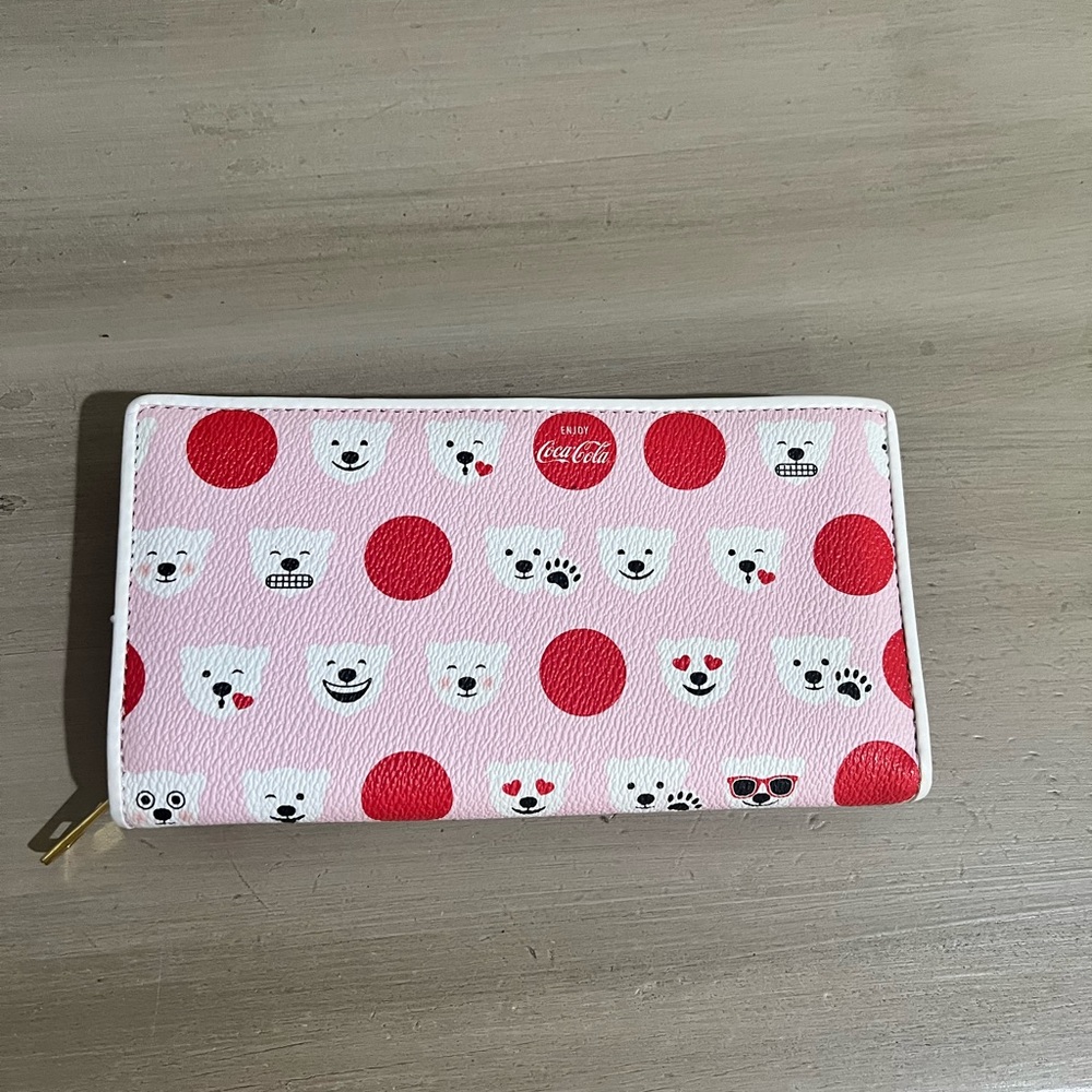 Coca Cola Pink & Red Wallet Polar Bear Card Holder Zipper Coin Pouch